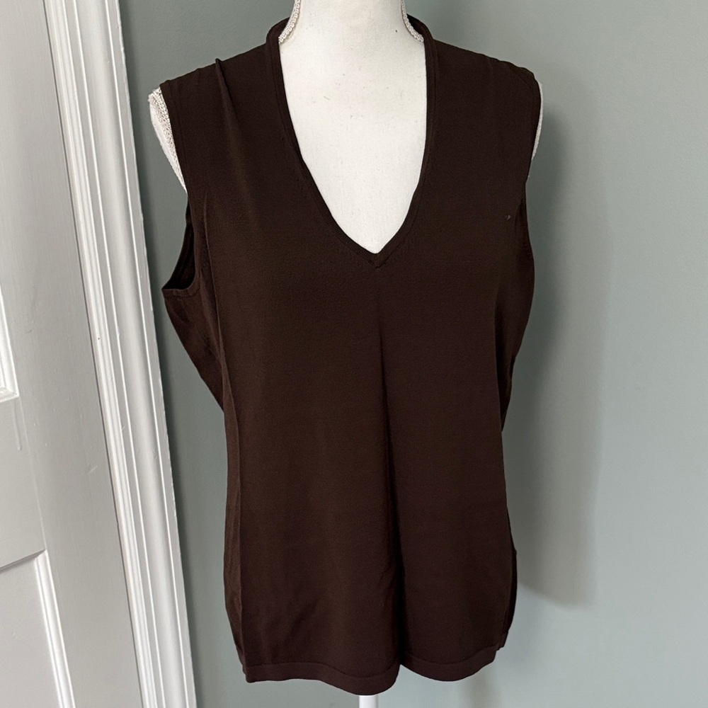 Kate‎ Hill Brown Sleeveless V-Neck Top Shirt Blouse Size XL